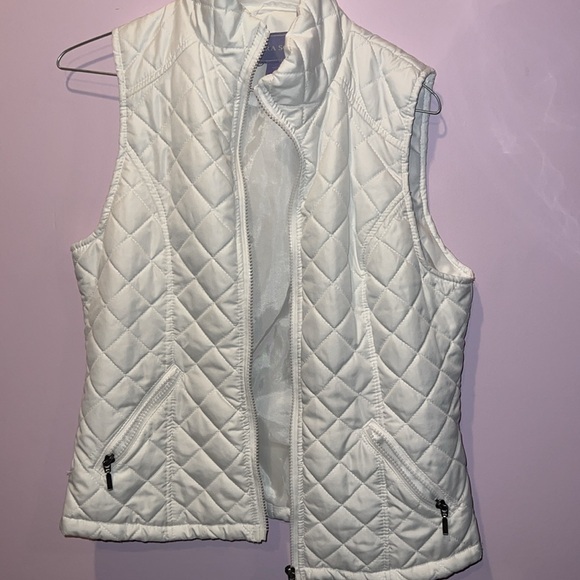 Laura‎ Scott Women Quilted Vest White Full Zip Stand Collar Pockets Sleeveless M - Picture 3 of 7